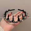Diadema de Dientes Brillante con Diamantes y Perlas de Lujo Ligero Moda Pasador Alto de Corona Exquisito de Gama Alta Versátil Accesorio para el Cabello con Dientes Nuevo