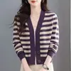 Nuevo Cárdigan de Punto a Rayas Retro para Mujer Primavera Otoño Versátil Moda Reductor de Edad Holgado Elegante Prendas de Punto Top Abrigo