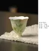 Taza Maestra de Cerámica de Bambú Pintada a Mano con Pie Alto y Borde Floral, Taza de Té Personal para Uso Personal, Juego de Té Kung Fu