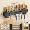 Estante de Almacenamiento para Cuchillos de Cocina, Estante de Almacenamiento Integrado para Espátulas y Cucharas, Soporte Multifuncional para Cuchillos y Palillos Montado en Pared sin Taladro