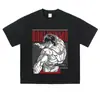 Camiseta de Manga Corta Lavada Vintage de Anime con Estampado Retro, Peso Pesado de Corte Holgado, Estilo High Street, Versátil para el Uso Diario
