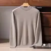 Suéter de Cashmere 100% Puro de Luxo para Homens, Fio Floral, Gola Semi-Alta, Casual de Negócios, Tricô de Caimento Solto, Camisa de Base