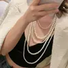 Colar Coreano Dongdaemun Retrô Multicamadas de Pérolas Sintéticas Corrente Longa Versátil para Suéter Joia Cheongsam Corrente de Bolas