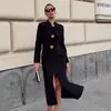 Elegante Vestido Negro de Manga Larga con Escote en V y Lazo para Mujer 2026 Primavera y Verano Nueva Moda Cintura Ceñida Falda de Cadera Ropa para Mujer