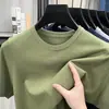 Camiseta Masculina de Manga Curta, Verão em Malha Fina Imitando Lã, Gola Redonda, Base de Cor Sólida, Totalmente Tricotada à Máquina na Horizontal Manga Curta Masculina