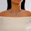 Collar de Cadena Gruesa de Metal Pesado Hip-Hop Europeo y Americano Transfronterizo Cadena Sencilla Calada de Aleación de Malla para Clavícula para Mujeres