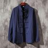 Camisa Masculina Estilo Chinês de Algodão e Linho com Gola de Fivela Top Estilo Retrô Masculino Camisa de Linho Chinesa de Manga Longa Primavera e Outono