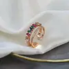 Lujo Ligero y Sensación de Alta Gama, Anillo Doble Capa de Circonita Colorida Full Diamond, Anillo de Diseño Abierto de Doble Círculo en Oro Rosa Estilo Ins