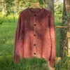 Cardigan de Lã Floral Escovada para Mulheres 100% Caxemira Pura Tricô Elegante Peça de Tricô Solta Engrossada Camisa de Base Top