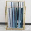 Estante de Exhibición de Cortinas de Dos Niveles Muestra de Tela Exhibidor Móvil Tejidos para el Hogar Estante de Exhibición Dorado de Pie