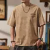 Camiseta de Verano Delgada Estilo Americano Pesada Cuello Redondo Manga Corta para Hombre Holgada Talla Grande Juvenil Cuello Redondo Algodón Puro Camiseta Top Trendy