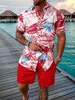 Camisa Estampada Digital 3D de Verão Masculina Tendência Havaiana Tendência Casual Conjunto Esportivo