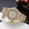 Juego de 2 Piezas/Set de Pulseras de Reloj Estilo Hip-Hop Reloj con Esfera Grande Correa de Acero Incrustada de Diamantes + Pulsera Totalmente de Diamantes