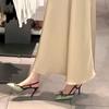 Sandalias de Tacón Alto con Moño de Nuevo Estilo 2025 para Mujer con Falda y Sandalias de Punta, Correas de una Sola Línea con Tacones Huecos, Sandalias para Mujer