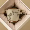 Taza de Té de Bambú Verde Esmeralda Pintada a Mano, Taza de Maestro, Taza Individual de Cerámica, Juego de Té Kung Fu, Cuenco de Té con Asa en Forma de Corazón, Taza de Degustación