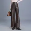 Calça Elegante de Couro PU para Mulheres, Nova Moda Outono/Inverno 2026, Cintura Alta, Emagrecimento, Calça Flare, Versátil, Casual, Boca de Sino