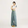 Jeans azules claros para mujer, nuevo estilo primavera/verano 2026, pantalones rectos holgados, pantalones de pierna ancha estrecha de cintura alta vintage para primavera