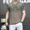 Atacado Transfronteiriço Masculino de Verão Fino Nova Camiseta de Seda Gelada com Estampa, Slim Fit de Alta Qualidade, Top de Meia Manga de Luxo Leve