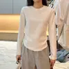 Camiseta de manga larga para mujer, cuello redondo, hombros normales, entallada en la cintura, forro polar, nueva camiseta básica ajustada Otoño e Invierno 2026