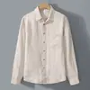 Camisa de Lino Transpirable de Verano Estilo Old Money para Hombre de Manga Larga Casual Holgada Camisa de Lino Top para Hombre