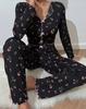 Europa e Estados Unidos transfronteiriço hot-selling home roupas arco lapela ondulação pijama de manga comprida as mulheres podem usar calças terno de duas peças