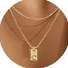 Collar de Amazon de 26 Letras en Capas con Colgantes Cuadrados, Elegante Collar con Colgante de Acero Inoxidable Dorado, Joyería de Moda para Mujeres