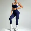 Conjunto de yoga transfronterizo europeo y americano para mujer, sujetador deportivo de bloques de color, espalda hermosa, pantalones largos de cintura alta que levantan glúteos, conjunto de atuendo de fitness