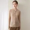 Cárdigan de cachemira para mujer Kangbaolaisi, cuello redondo, tejido de punto de imitación de cable fino, siete agujas, una hebra, suelto, casual, versátil