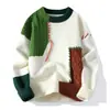 Suéter de Punto con Cuello Redondo y Bloques de Color para Hombre Otoño Invierno Holgado Talla Grande Marca de Moda Suéter Cálido de Punto Suéter Casual Perezoso Capa Base