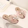 Pantuflas Casuales para Niñas con Lazo de Pedrería Verano 2025 Nuevas Sandalias de Suela Suave para Niñas Zapatos de Princesa con Punta de Perla