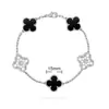 Pulsera de Trébol de Cuatro Hojas y Cinco Flores CNC Oro V Delgado Flor Nueva Edición Artesanía Fina Cadena Gruesa de Nueve Secciones Pulsera de Trébol de Cuatro Hojas de Nácar Blanco Natural