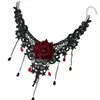 Colar de Renda Rosa Escura Retro Halloween Acessível Luxo Nicho Corrente para Clavícula Colar de Pescoço Elegante