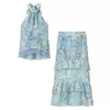 Atacado de roupas femininas transfronteiriço: Novo conjunto de verão elegante com top regata sem mangas de gola halter + saia em camadas