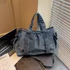 Bolso tote de mezclilla de gran capacidad transfronterizo para mujer, nuevo 2026, casual, versátil, elegante, de hombro y cruzado
