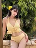 Bikini de Tres Piezas Estilo Francés para Chica Pura y Deseo Nuevo con Espalda Descubierta que Cubre el Vientre y Luce Delgado, Adecuado para Vacaciones en la Playa y Traje de Baño para Fuentes Termales para Mujeres