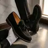 Mocasines transfronterizos, zapatos de hombre a la moda estilo coreano con flecos estilo británico, mocasines de gamuza y cuero nobuck, zapatos pequeños de cuero