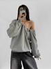 Sudadera con hombros caídos y cordón estilo americano para mujer, nuevo diseño de otoño con mangas largas, nicho, holgada, sexy, sin hombros