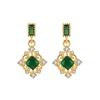 Pendientes de temperamento esmeralda japoneses y coreanos pendientes de esmeralda cuadrados femeninos pendientes de celebridad de esmeralda con diamantes WeChat joyería