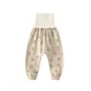 Pantalones largos de algodón para bebé, de cintura alta, protectores de barriga, adecuados para bebés y niños pequeños, pantalones largos de capa base para otoño, pantalones de cintura alta grado A para bebés y niños pequeños