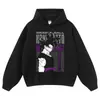 Sudadera Retro Distressed Streetwear Japonés Estampado Clásico de Cómic Peso Pesado Lavada con Capucha Casual Top Sudadera Comercio Exterior