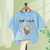 Pulôver Infantil de Gola Redonda Camiseta Confortável e Respirável para Meninas Tops Camiseta de Manga Curta Verão Novo Estilo para Crianças Médias e Grandes
