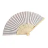 Ventilador de seda branca de 7 polegadas ventilador de pano branco ventilador dobrável de casamento simples ventilador de bambu DIY criação impressão em branco publicidade