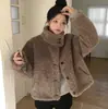 Enviado. Chaqueta corta y gruesa de estilo preppy, elegante, con cuello alto, estilo chic coreano para otoño/invierno, rejuvenecedora, de borrego sintético para mujer