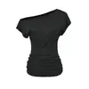 Camiseta Estilo Hot Girl de Manga Curta com Amarração na Cintura e Uma Alça 2026 Verão Nova Estilo Puro Desejo Slim Fit Elegante Top Liso para Mulheres