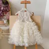 Vestido de Princesa para Niña Verano Nuevo Versión Coreana Vestido con Lentejuelas en la Espalda Mariposa Vestido de Pastel con Volantes