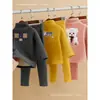 Conjunto de Ropa Interior Térmica para Niños con Forro Polar y Terciopelo Alemán Espesado Ropa de Casa Ropa de Otoño para Bebé y Pantalones Pijamas para Niños y Niñas