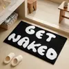 Alfombra de Piso Absorbente Negra y Blanca con Letras Flocadas y Tufted para Baño, Inodoro, Alfombra para Sala de Estar en Casa, Manta para Mesita de Noche de Dormitorio