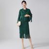 Traje Elegante de Moda Feminino Vestido Sem Mangas com Franjas de Alta Qualidade Cardigan Xale Jaqueta Conjunto de Duas Peças Miyake Primavera