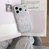 Capa de urso floral adequada para iPhone 17 Pro Max, Apple 18 Pro, capa de celular personalizada 15 estilo coreano 16 polegadas com corrente para pendurar