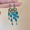 Pendientes Largos con Borlas Estilo Étnico Retro Pendientes Estilo Bohemio para Mujer Pendientes Estilo Vacaciones de Concha Imitación Azul para Mujer